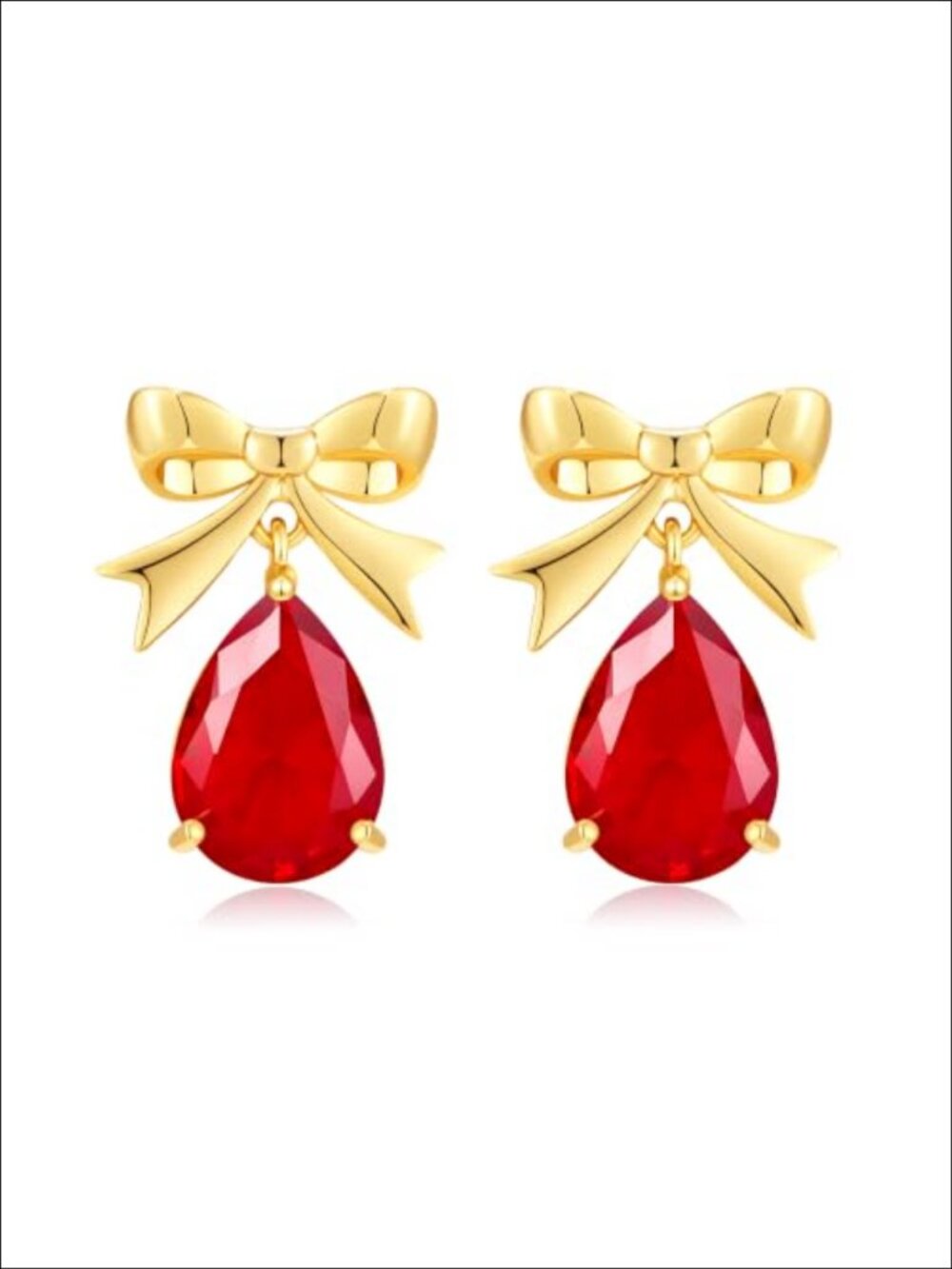 14K Gold Plated Brass Bow Ribbon Teardrop Dangle Earrings